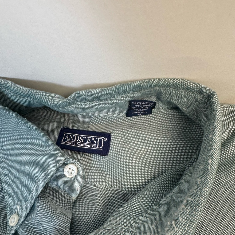 Lands' End Shirt Mens XXL Tall‎ Blue Micro Checked Long Sleeved Button-Down - Picture 5 of 8